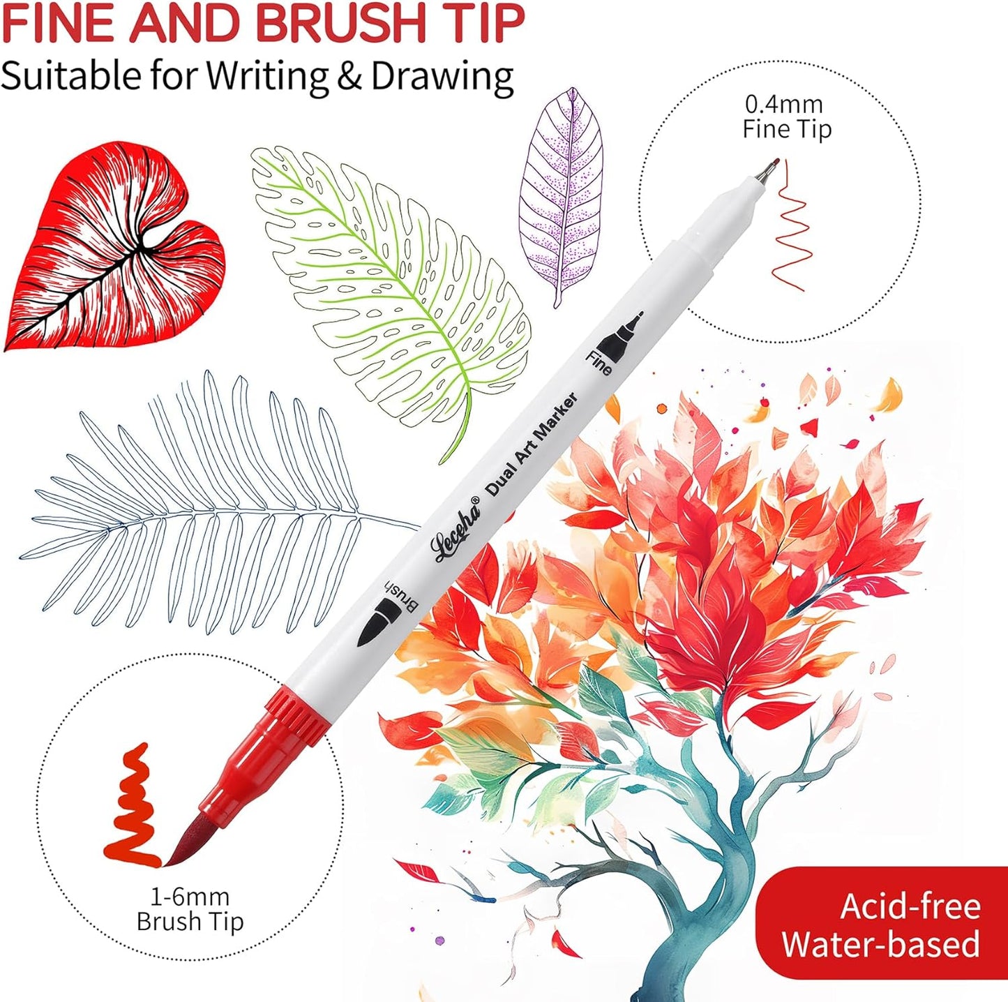 Dual Tip Art Markers Pens for Kids Adult Coloring Books Artist Fine and Brush Tip Colored Pens Water-color Pens for Journaling Note Taking Writing Planning Art Project