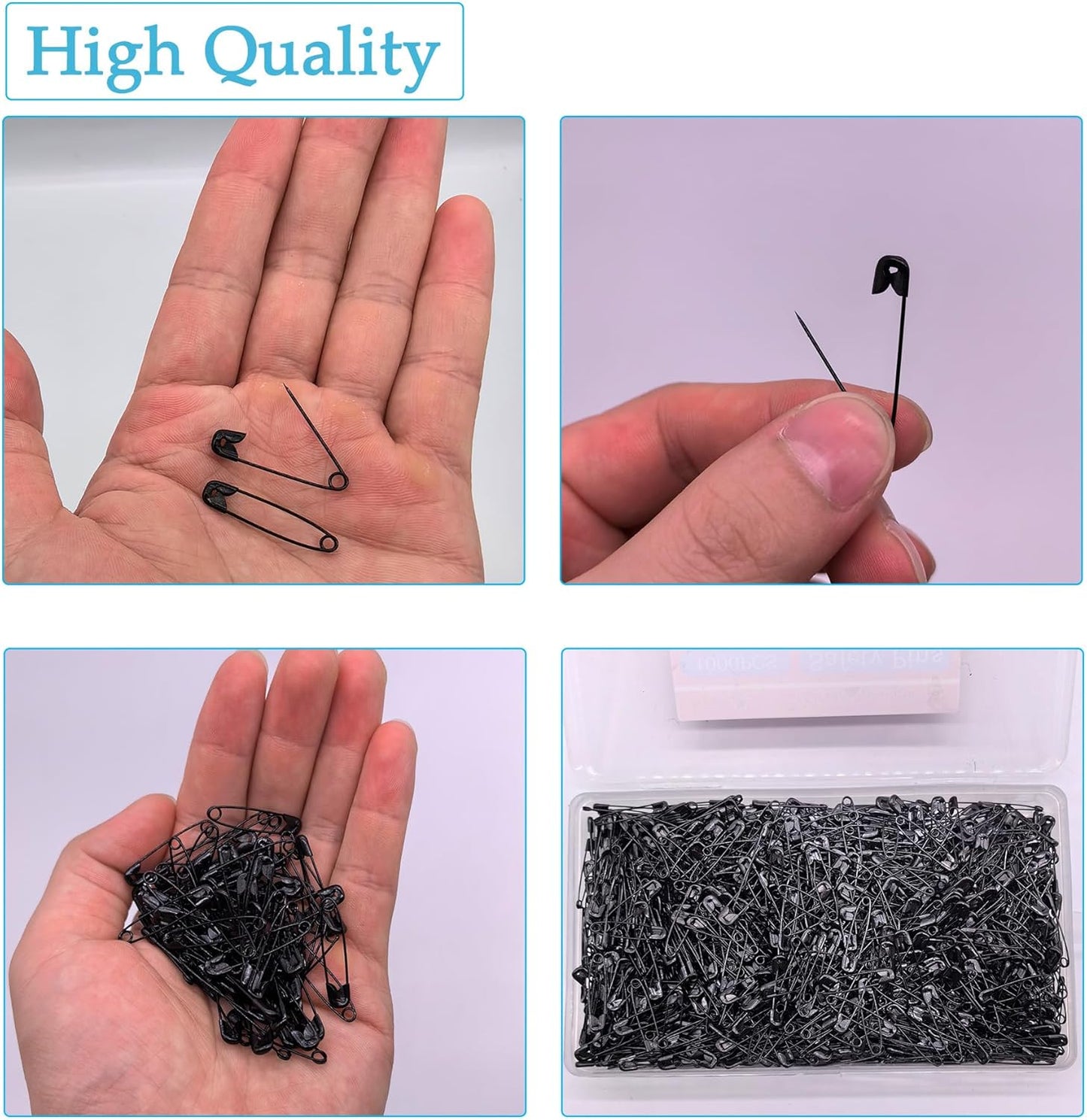 1000PCS Safety Pins, 1.1 inch Small Safety Pins, Rust-Resistant Nickel Plated Steel, Sharp Edge Safety Pin for Clothes, Sewing, 28mm Decorative Safety Pins Assorted (Black)