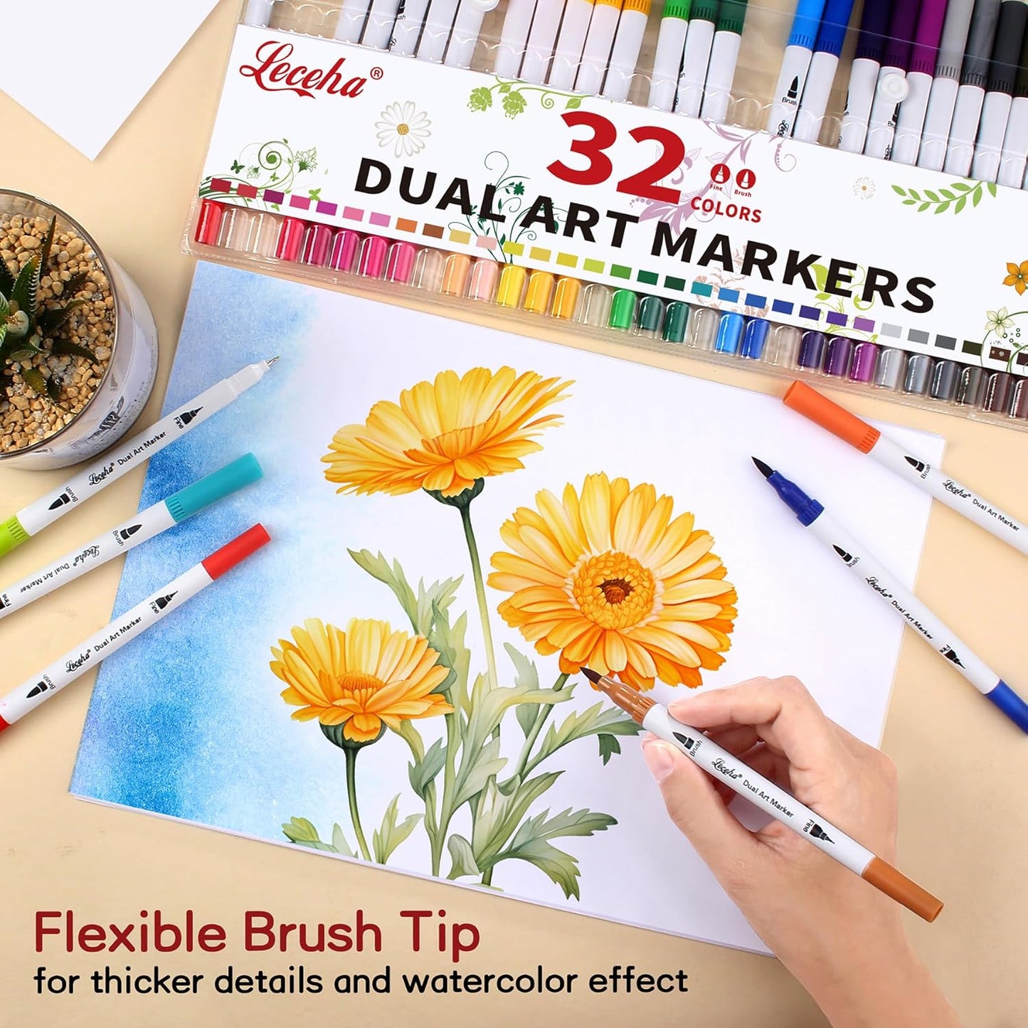 Dual Tip Art Markers Pens for Kids Adult Coloring Books Artist Fine and Brush Tip Colored Pens Water-color Pens for Journaling Note Taking Writing Planning Art Project