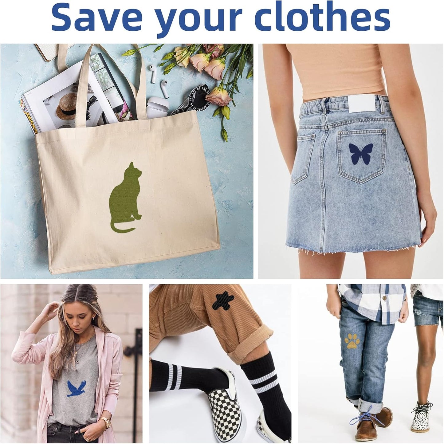 HTVRONT Iron on Patches for Clothing Repair, Fabric Patches Iron on for Denim Jean Repair Decorating Kit 20 Pieces Iron on Patch Size 3.7" by 4.9" (Classic Colors)