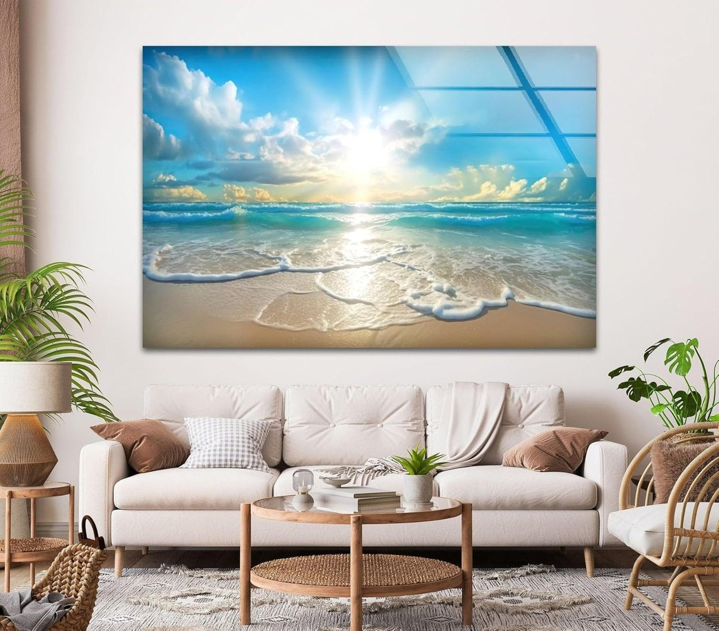 My Photostation.com 30Wx24H'' Beautiful Sunset & Ocean Glass Wall ArtTempered Glass Printing Wall Decor Large Wall Art Wall Hangings