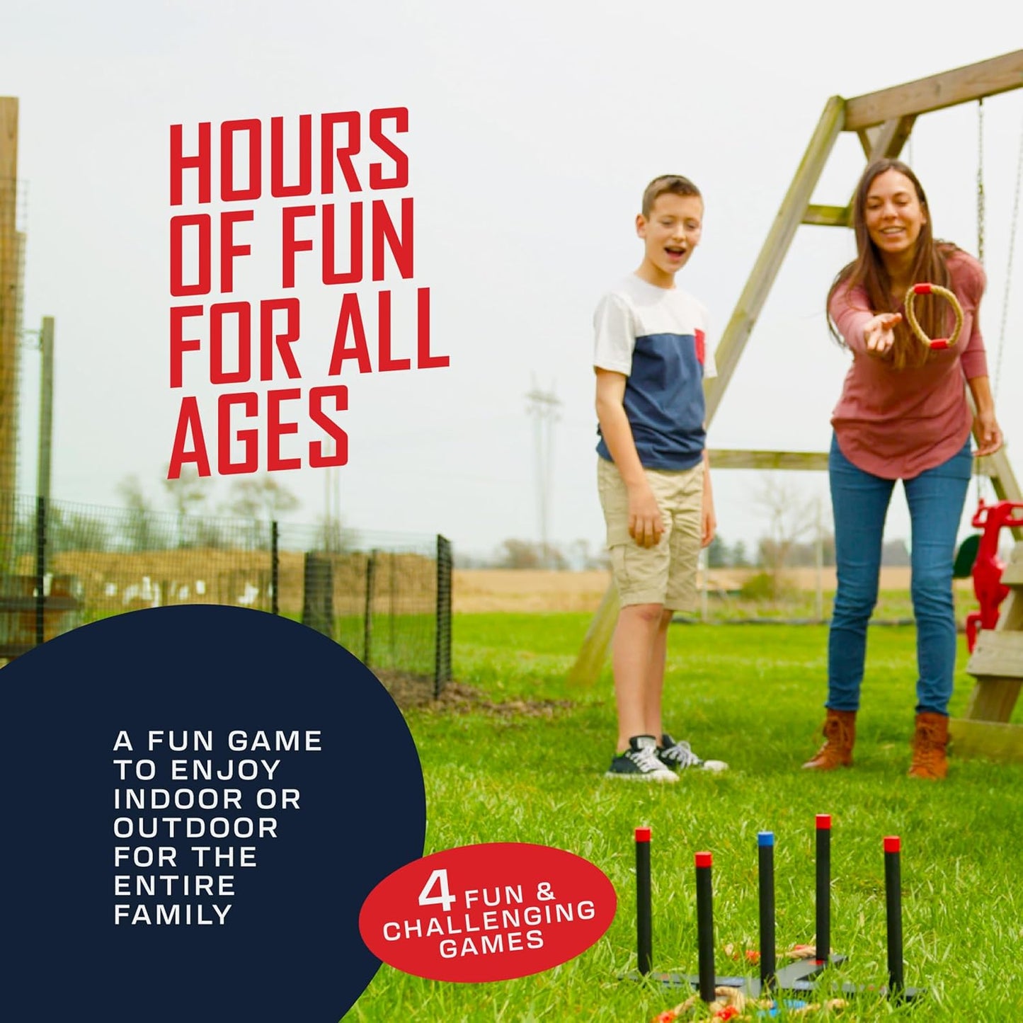 Ring Toss Game, Incl. 6 Double Beaded Rings & Carry Case Outdoor Lawn Games for Kids, Adults & Family, Backyard Camping Sports Activities, Best Party Gifts for Teens, Boys & Girls Ages 8-12+ Years Old