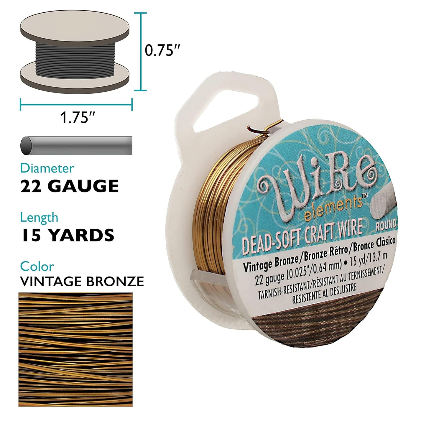 The Beadsmith Wire Elements Craft Wire – Tarnish Resistant, Soft Temper, Round, Vintage Bronze Color – 0.64mm, 22 Gauge, 15 Yard Spool – Jewelry Making, Wire Wrapping, Floral, & Other DIY Crafts…