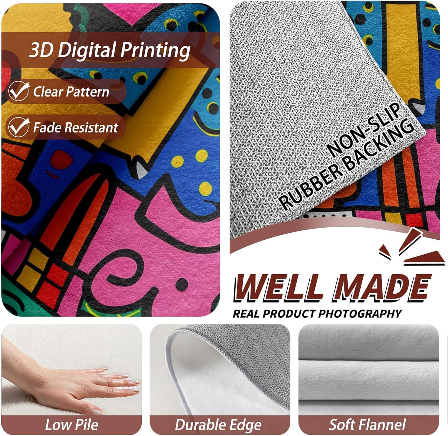 Abstract Rug 5x7-6x8 Rug - Abstract Rug - Colorful Pop Art Area Rug - Modern Geometric Graffiti Rugs - Multicolor Artistic Carpet - Home Decor