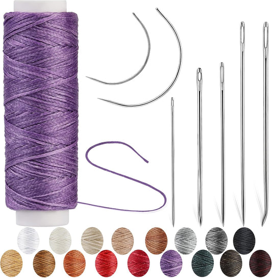 Ftyiwu Waxed Thread, Upholstery Needle and Thread 32 Yards with 7PCS Hand Sewing Needles for Home Upholstery Carpet Canvas Repair Leather Sewing (Purple)