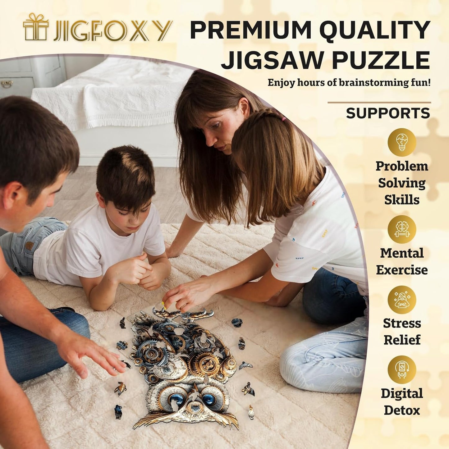 Jigfoxy Wooden Puzzles for Adults, Mechanical Owl Wood Puzzles Adult, Unique Animal Shape Wooden Jigsaw Puzzles for Adults, Birthday Gifts for Puzzle Lovers, Family(M-11.4 * 7.8in-145pcs)