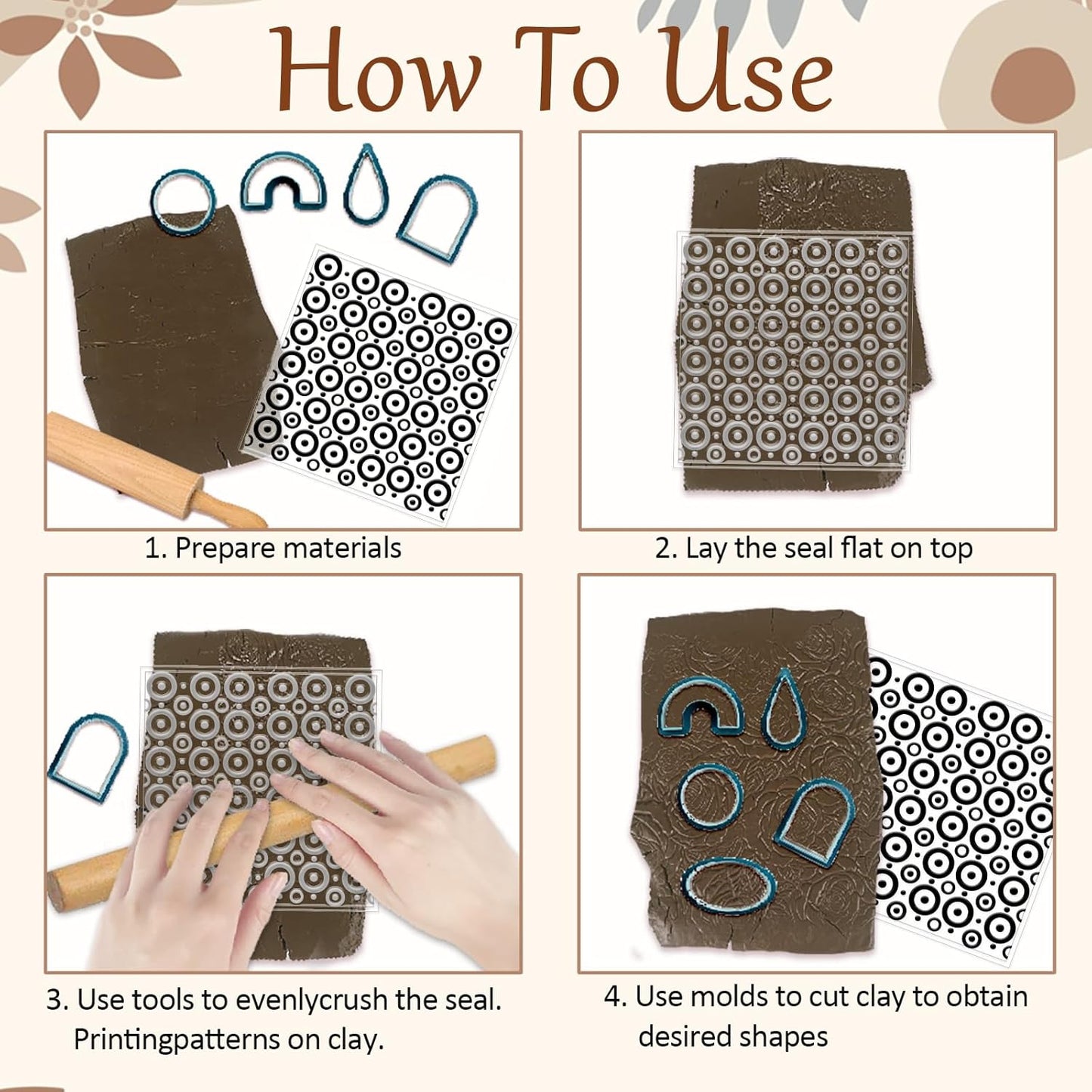 CHGCRAFT 4 Pcs Looped Circles Polymer Clay Texture Sheets Artistic Dots Silicone Texture Stamp Circular Style Modeling Pattern Pad Sheets for Jewelry and Earrings Tools, 5.5x5.5 inch