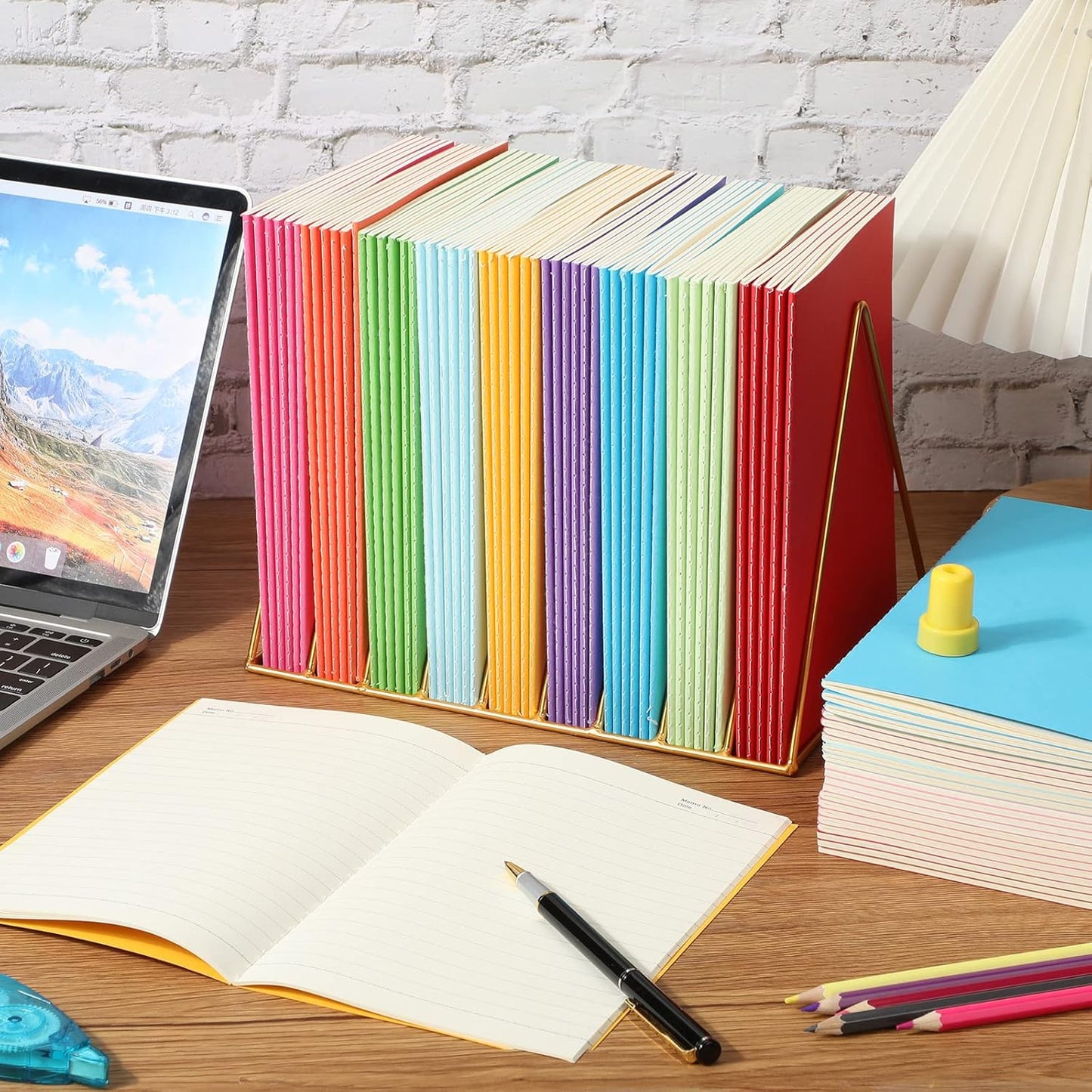 Handepo 100 Pack Composition Notebooks A5/A6 Ruled Lined Composition Kraft Notebooks Bulk Soft Cover Journals Travel Diary Memo for Students Classroom Office Supplies(A5,Fresh Color)