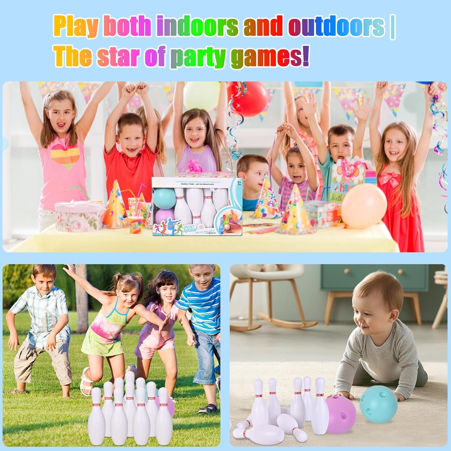 Bowling Set for Kids and Adults, Bowling Balls & Pins for Outdoor and Indoor Fit Christmas Birthday Carnival Party Games, Kids Education Motor Skills Outdoor Toys