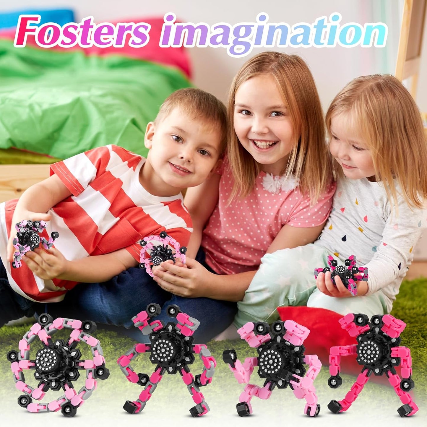 Fidget Toys for Girls, Birthday Gifts for 4 5 6 7 8 9 10 11 12 Year Old Girls Boys, Pink Transformable Fidget Spinners for Kids, Stocking Stuffers for Kids Adults Party Favors Toy