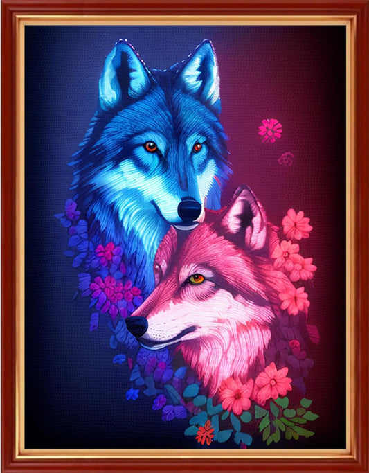 Dimensean Stamped Cross Stitch Kits Full Range of Embroidery Patterns Starter Kits for Beginners Adult or Kids DIY Cross Stitches Needlepoint Kits 11CT-Couple Wolf 15.7x19.7 inch