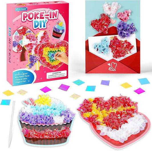 8PCS Poke-in Craft and Art Kit Heart Monster Dessert No-Mess Fabric Sewing Art Puzzle Puncture Painting Toy Gift Mom Valentine Creative Activity Game Birthday Party