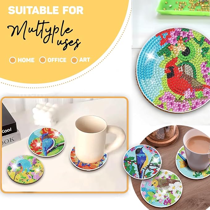 8 pcs Diamond Painting Coasters | Diamond Art Coasters | Birds Diamond Art Painting | Perfect Art Craft Gift for Birds Lover, Dad, Mom, Grandparents, Brother, Sister.