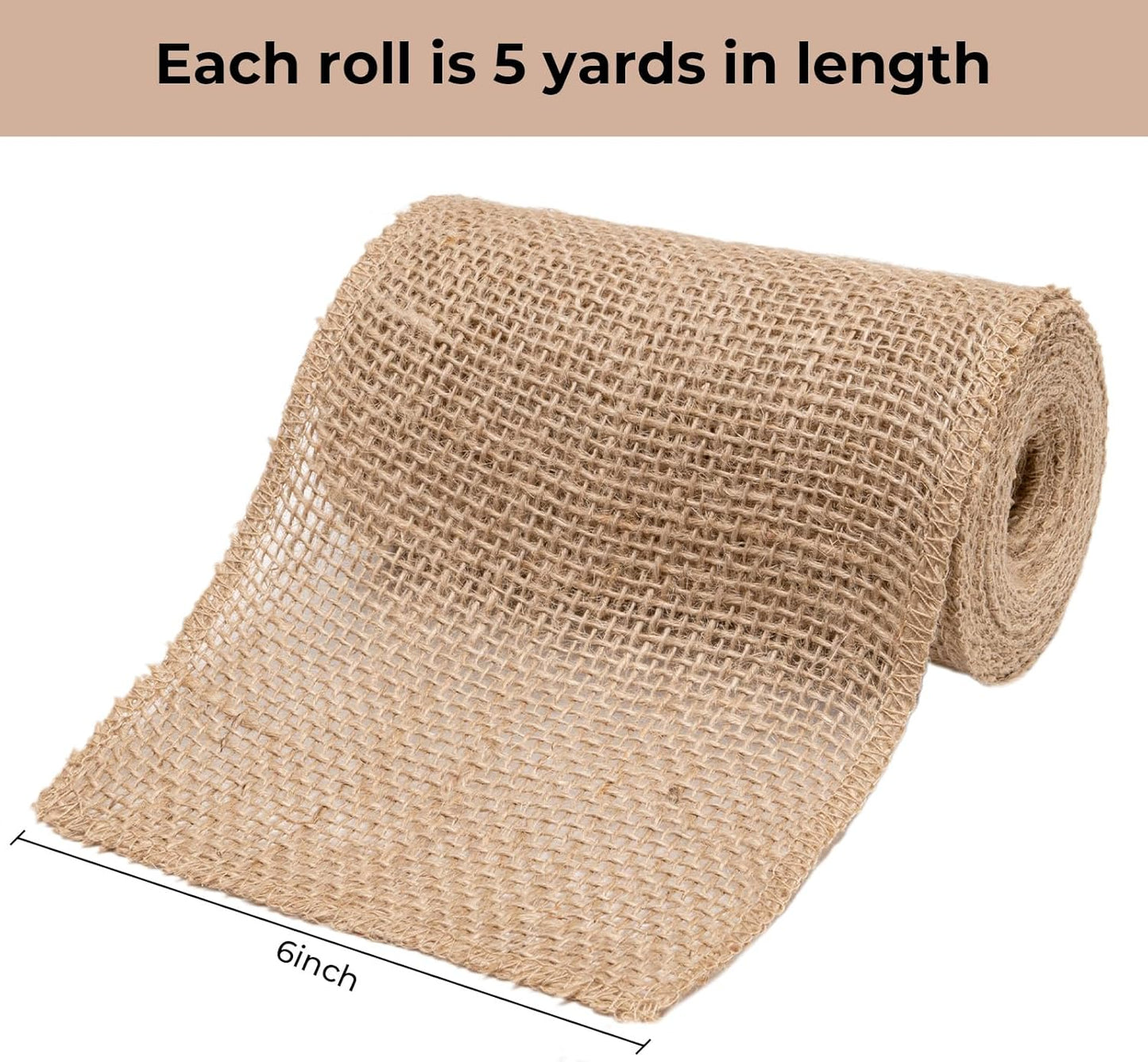 Natural Burlap Fabric Roll 10 Yards - 6 Inch Jute Ribbon for DIY Gift Wrapping, Craft Projects, Wedding, Christmas, Home Decoration (15 cm)