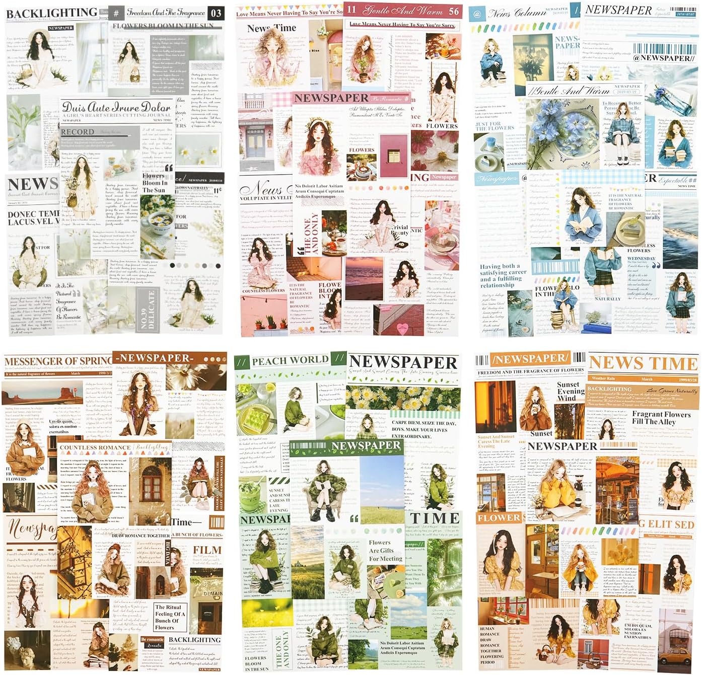 6Pcs Girl Sticker Book Set, Pre-Cut Scrapbook Kits for Journal Supplies DIY Crafting Planner, with Organizer