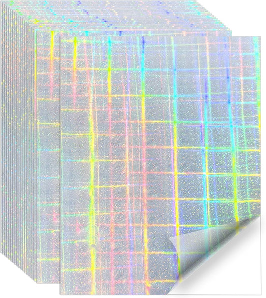 Printable Sticker Paper, 20 Sheets Printable Holographic Sticker Paper, Laser/Inkjet Printing- Holographic, Letter Size (8.5" x 11")