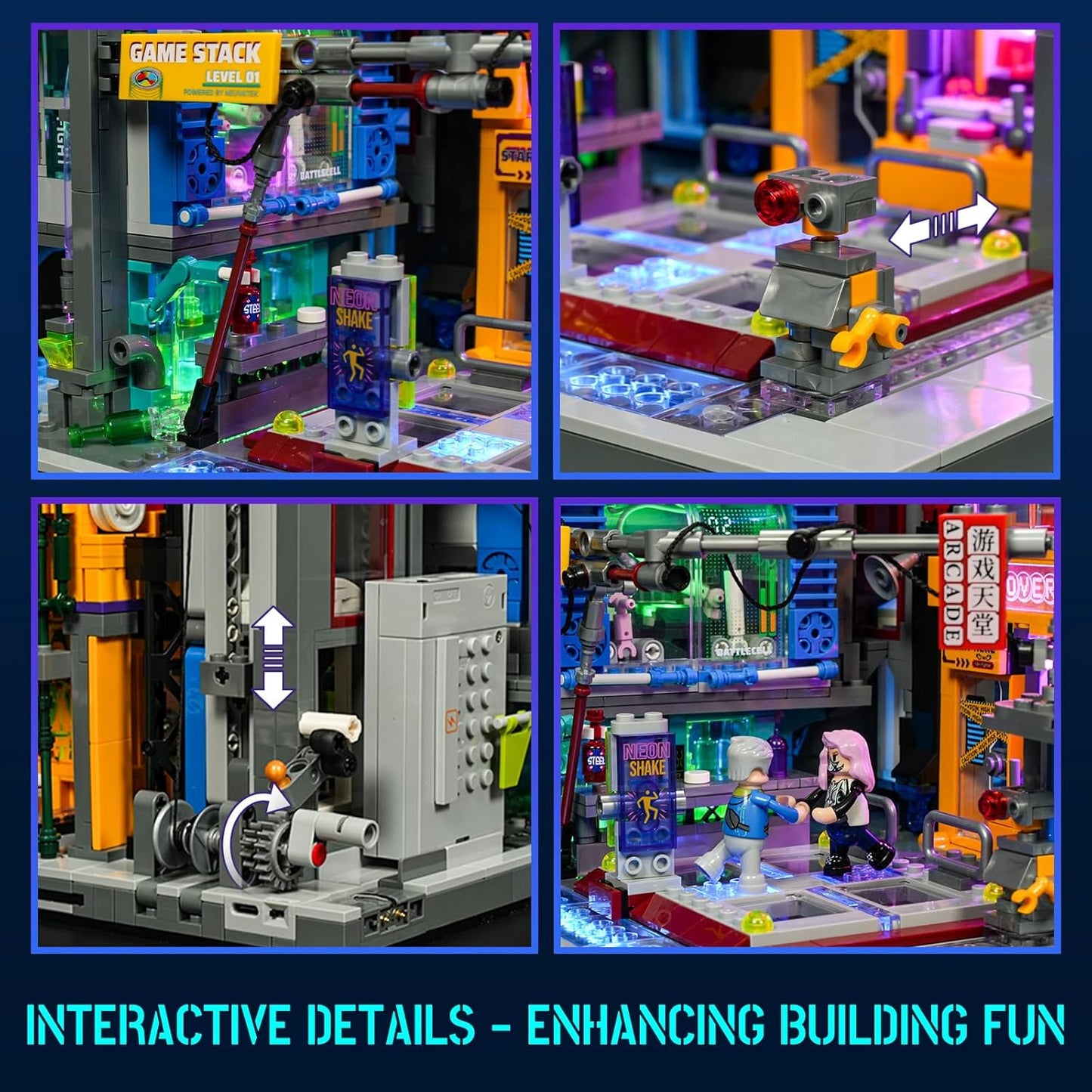 Cyberpunk Game Stack Lighting-Building-Bricks Set - Cyberpunk Neon City Future Gaming Room Street View Collection LED Light Model Set 2580 Pcs for Adults and Sci-fi Lovers
