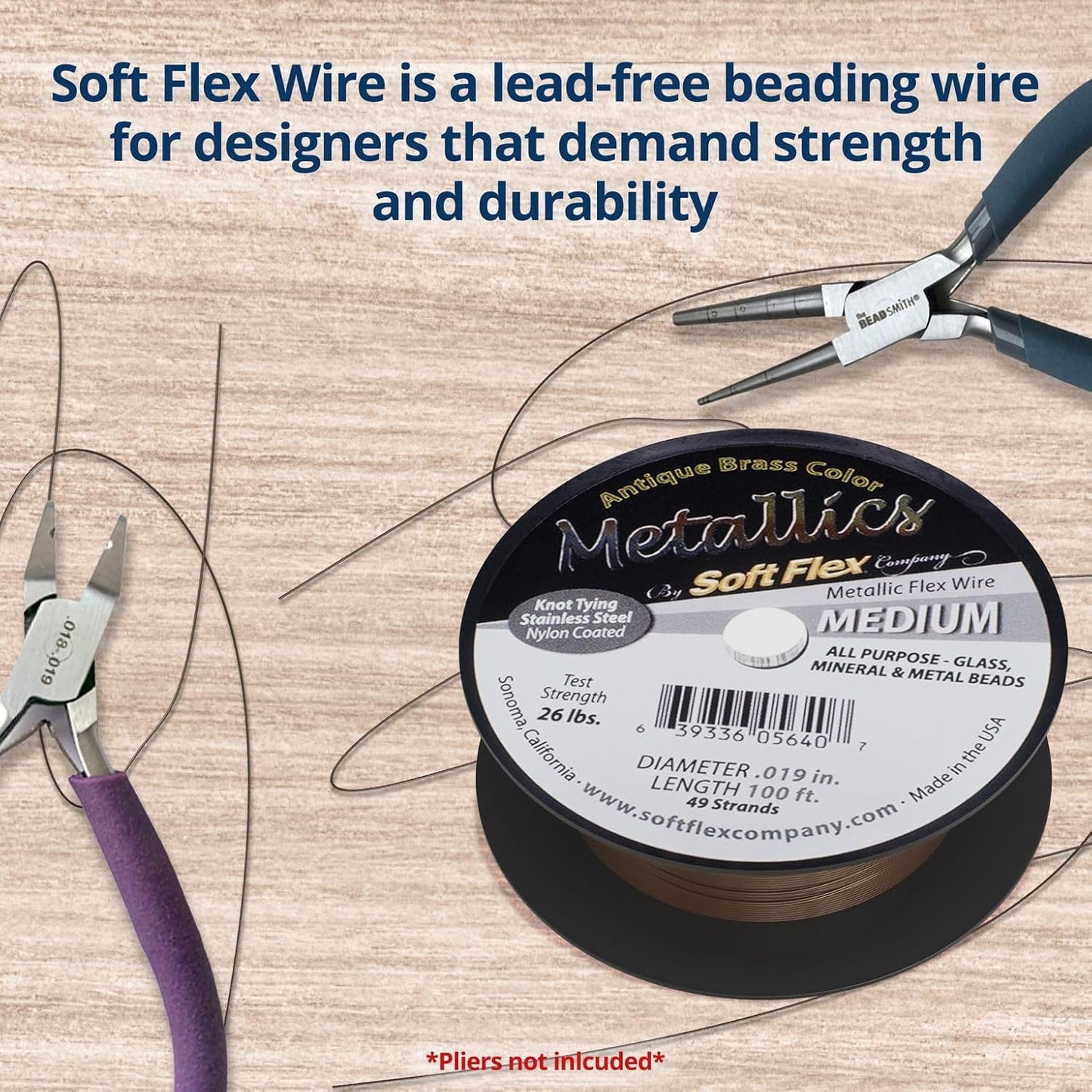 Soft Flex 49 Strand Beading Wire - Medium 0.19 Diameter - 100 Feet Nylon Design Wire
