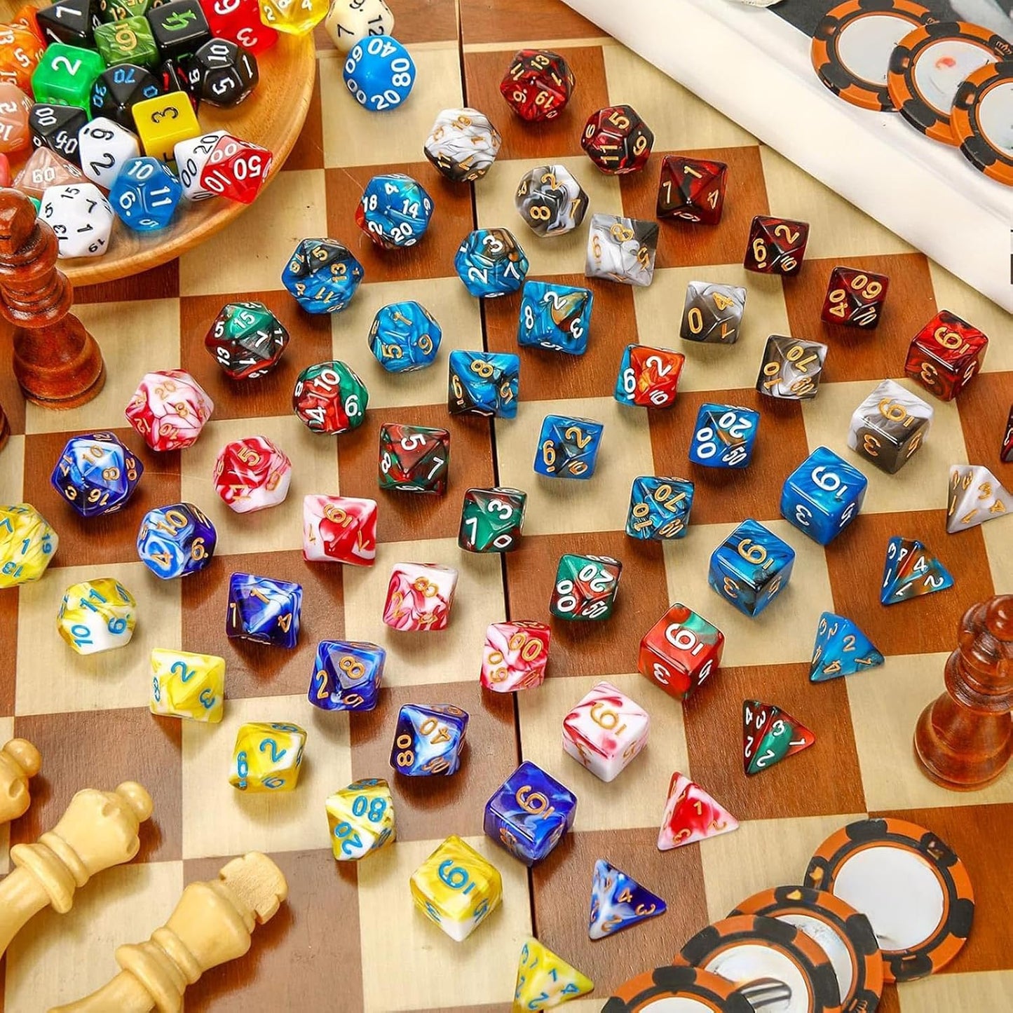 Yilloog 210 Pcs Compatible with DND Dice Sets Bulk Polyhedral Dice with Drawstring Bag Dice Multi Role Playing Table Game D4 D6 D8 D10 D% D12 D20 Compatible with Dungeons and Dragons (Mixed Style)