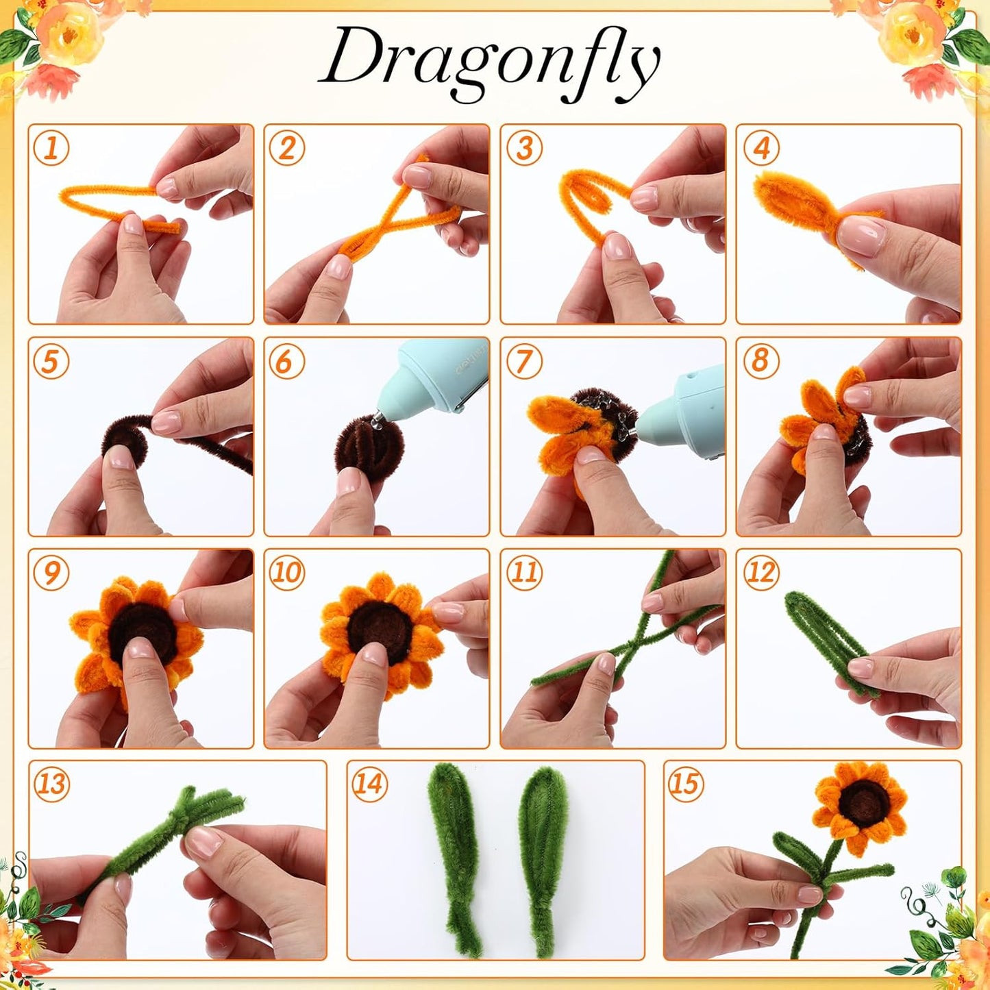 700 Pcs Halloween Fall Pipe Cleaners Craft Bulk Pastel Chenille Stems Flower DIY Gradient Colored Fluffy for School Classroom Thanksgiving Christmas Party Supplies(Yellow Theme)