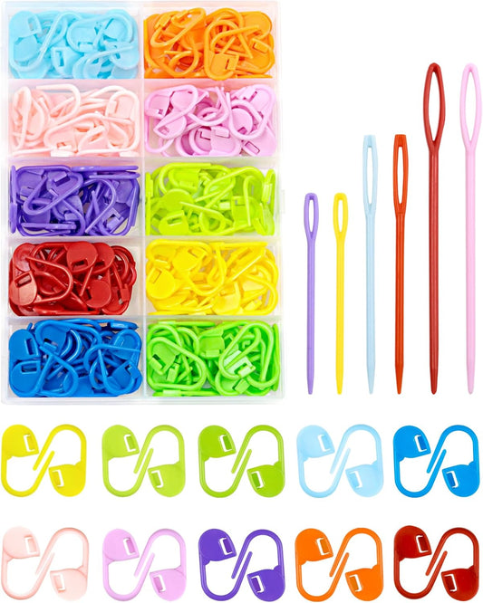 FIVEIZERO 200 Pcs Stitch Markers 10 Color Knitting Markers Crochet Hook and Needle Clip, Sewing Needles with Plastic Eyelets, Colorful Crochet and Needle Markers for DIY and Craft Sewing