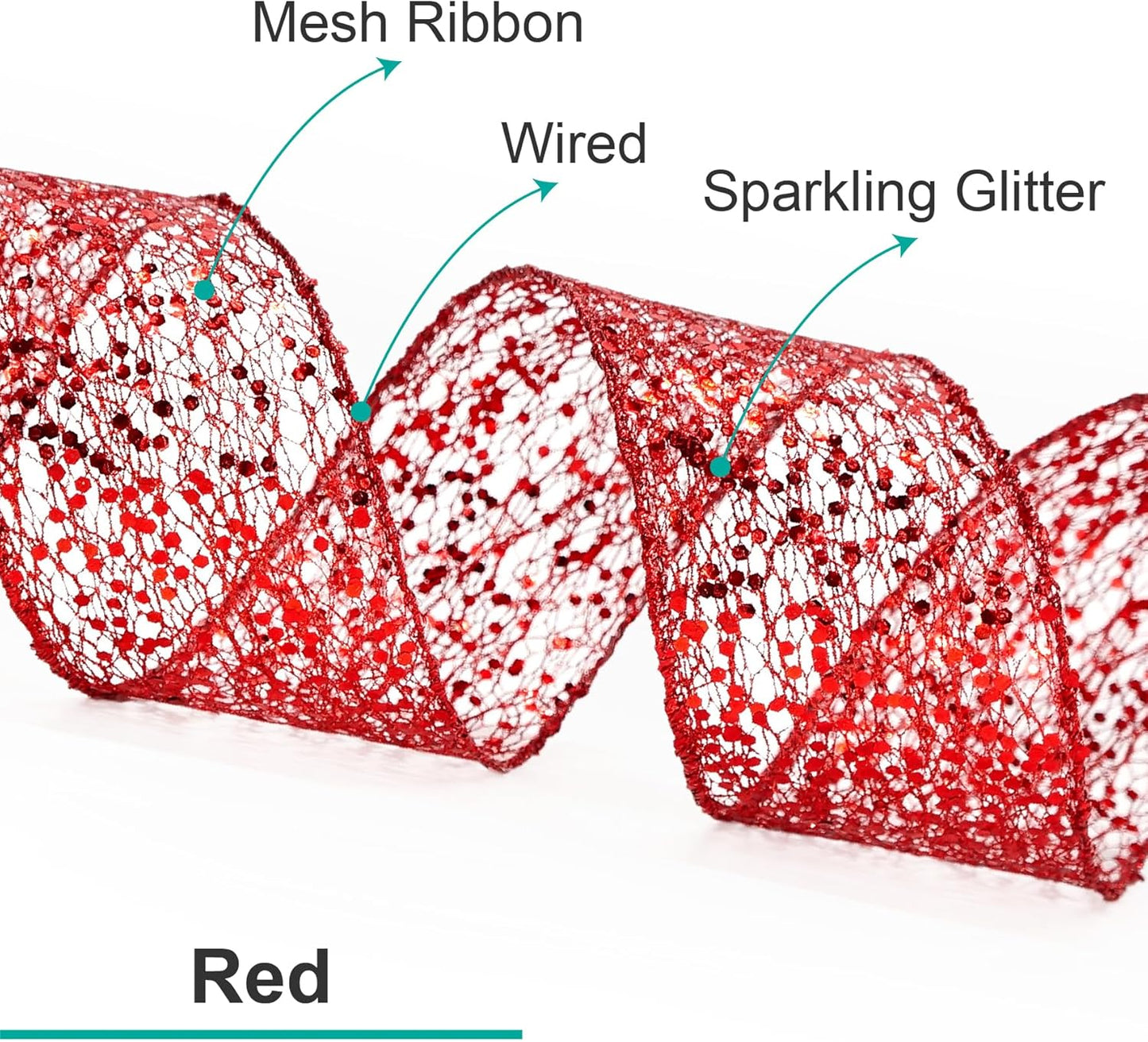 CT CRAFT LLC Sparkling Glitter Mesh Wired Ribbon 6" x 10 Yards Red for Christmas Home Decor Bow Gift Wrapping DIY Crafts Wreath