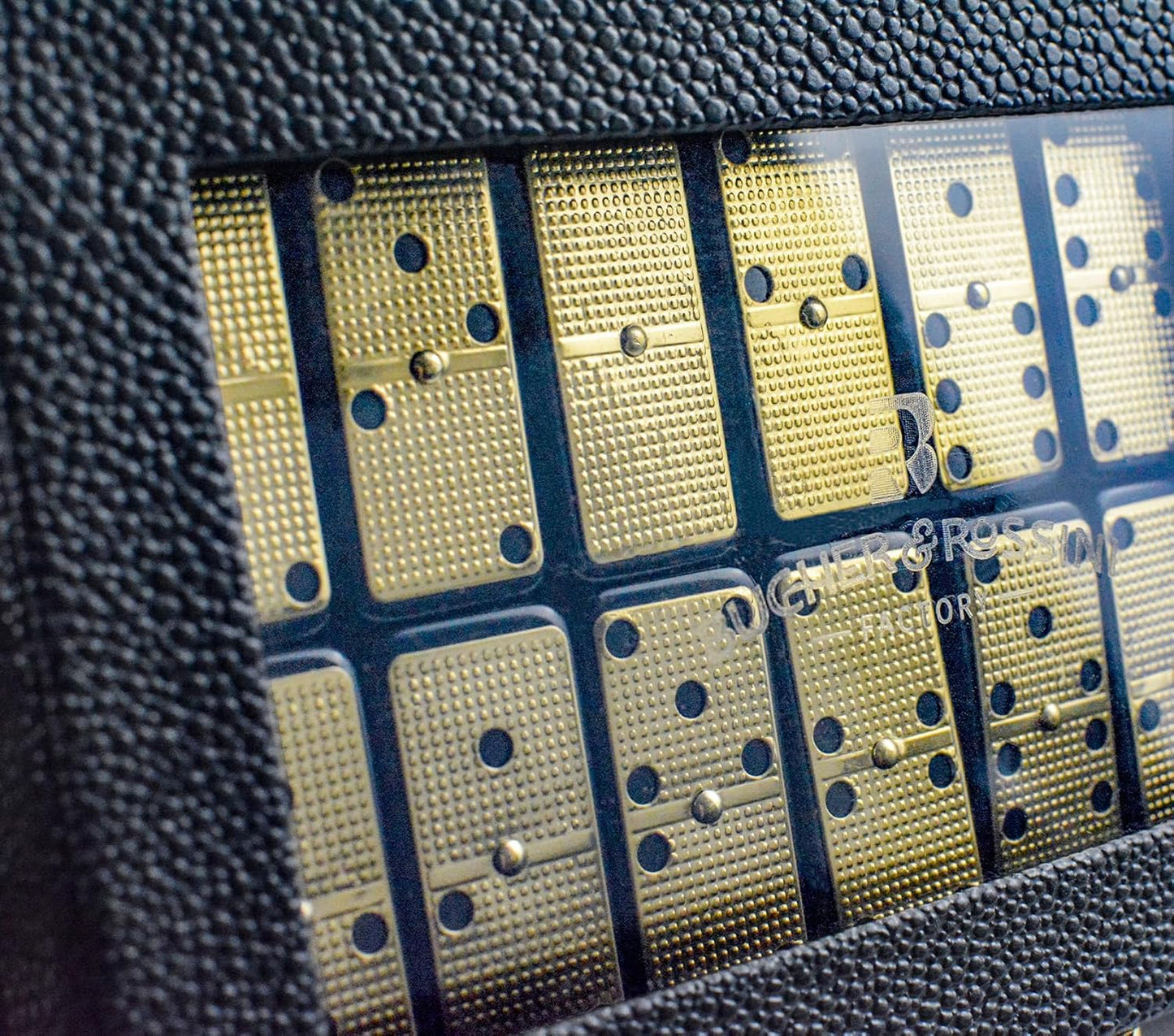 Bucher&Rossini Metal Surface Dominoes Set Double 6 for Adults and Kids - Classic 28Pieces Gold Metal Surface Domino's Game Set Idea Gift Present for Domino Players or Family Game Night