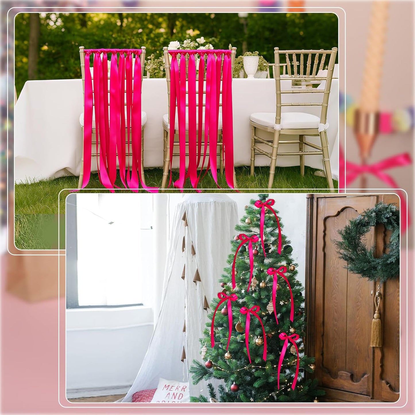 120 Yards Hot Pink Ribbon 3/8 Inch Thin Pink Satin Ribbon for Christmas Gift Wrapping Wedding Bride Bracelet Hair Bows DIY Crafts Bags Balloon String