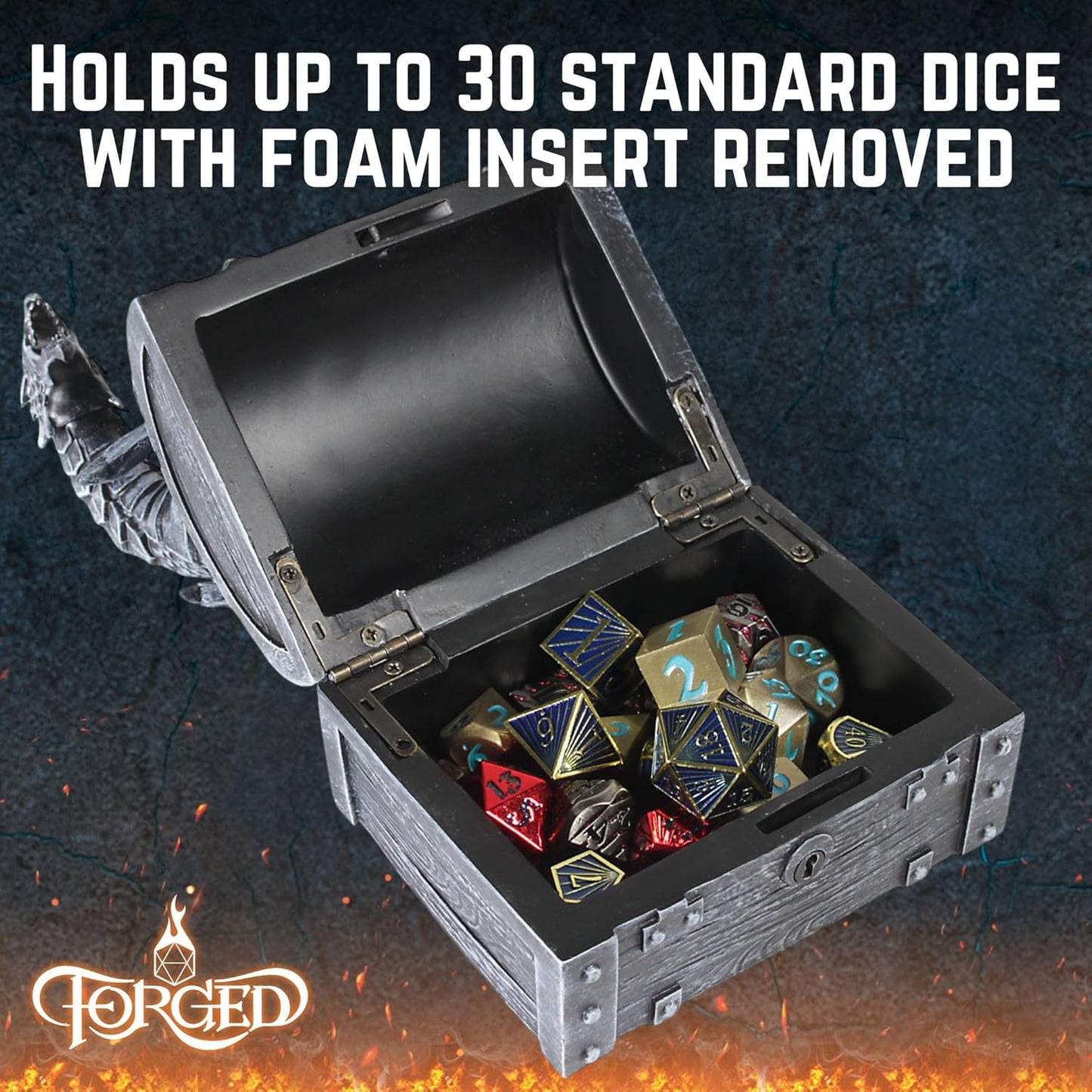 Forged Dice Co. Wyvern Dice Box with Lock and Key - Dragon Storage Chest Compatible with Dungeons and Dragons, D&D Miniatures, Dnd Accessories - Fits up to 4 Standard Polyhedral Sets - Black