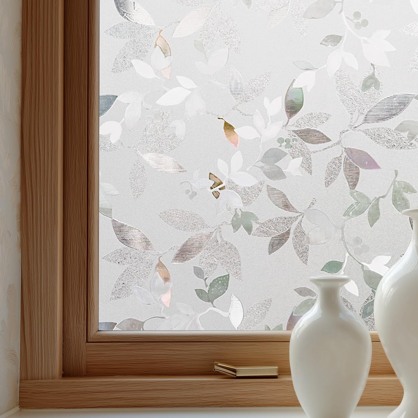 Window Privacy Film Decorative for Front Door, Bathroom Static Cling Stained Glass Sticker Opaque Heat Control UV Blocking Non-Adhesive for Home Windows 23.6 x 78.7 inches Magnolia