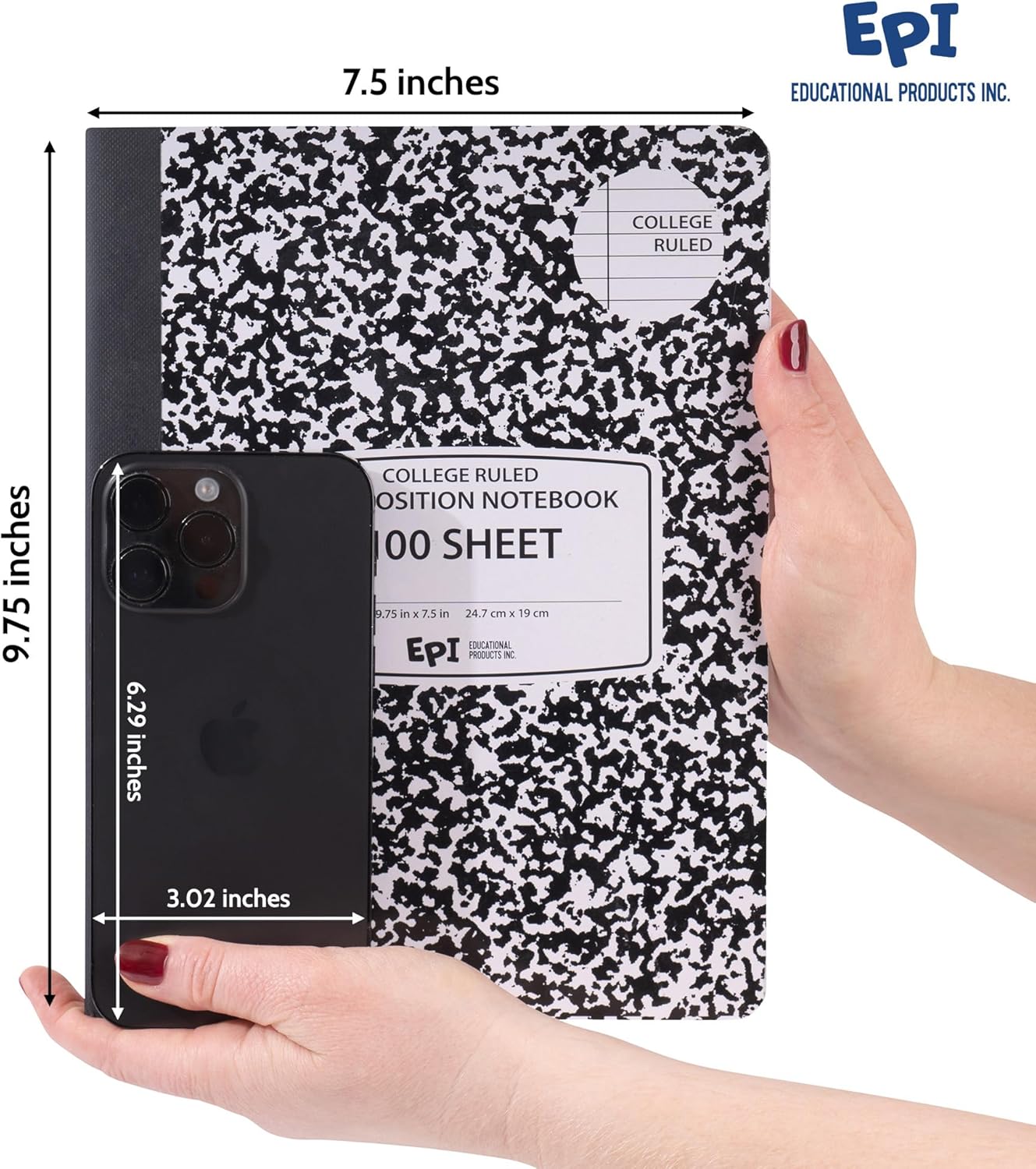 EPI Marble Hardcover College Ruled Composition Notebook | 200 Pages (100 Sheets), 9.75 x 7.5 in, Sturdy Sewn Binding | School, Office, Journaling, Notes - 4 Pack