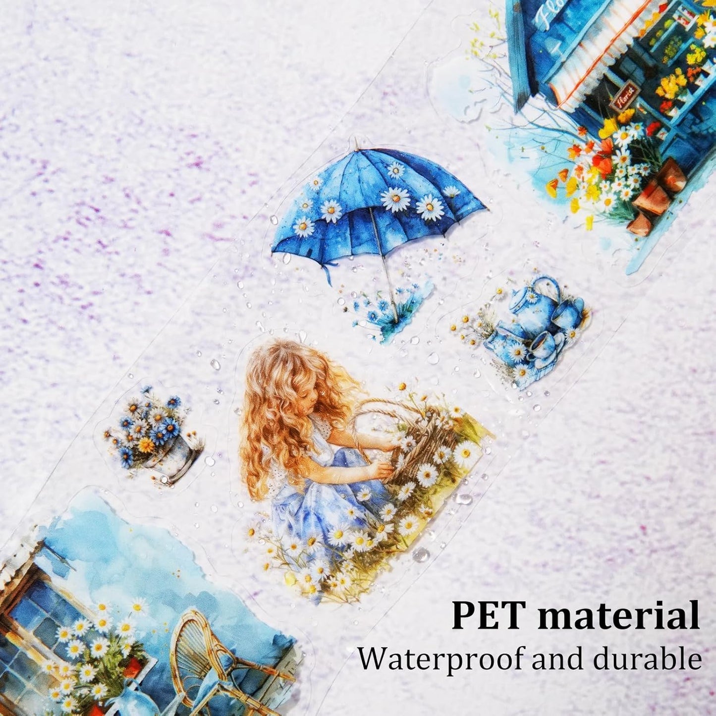 Daisy Fence PET Tape Set, 3 Rolls Pre-Cut Floral Stickers for Scrapbooking, Journaling, DIY Crafts, and Collage Art (30 mm/50 mm/55 mm)