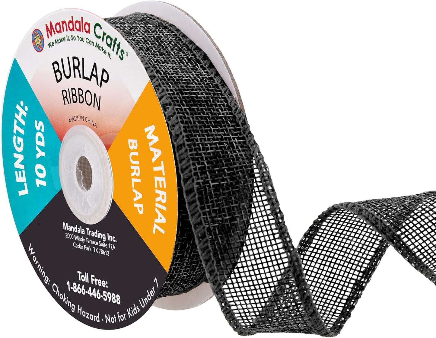 Mandala Crafts Black Burlap Ribbon 1 Inch Wide Jute Ribbons for Crafts - 20 Yds Roll Rustic Burlap Wrap Trim Ribbons for Wreaths Bows Wedding Party Decoration