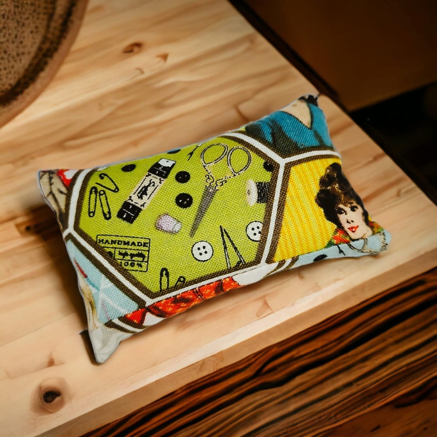 Emery Pincushion for Sewing - Filled with Abrasive Emery Sand - Handmade in USA (Retro Girl Sew Over It)