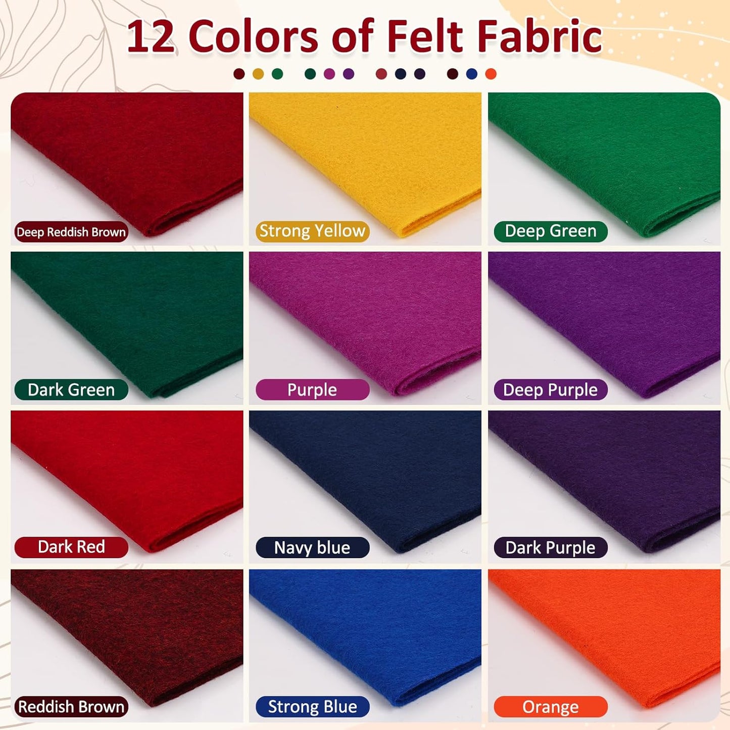 XSEINO 12 Rolls 8"x35" 1.4mm Thick Soft Felt Fabric Sheet 12 Assorted Dark Series Colors Felt Pack for DIY Craft Sewing Squares Nonwoven Patchwork