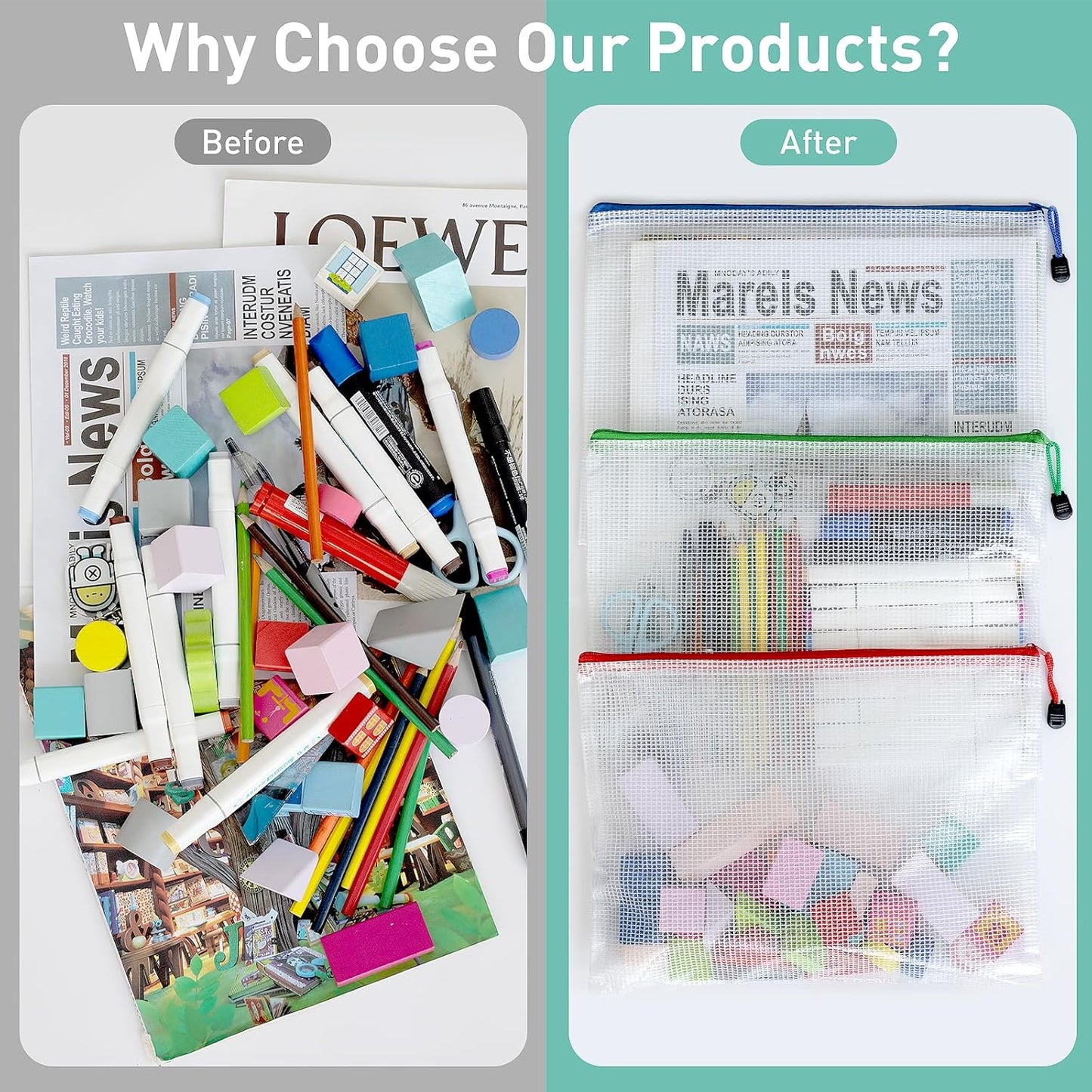 9pcs Mesh Zipper Pouch Bags, B5 Mesh Pouch, Plastic Zipper Pouches, 9 Colors for Organizing, Board Game Storage, Travel, School, Office