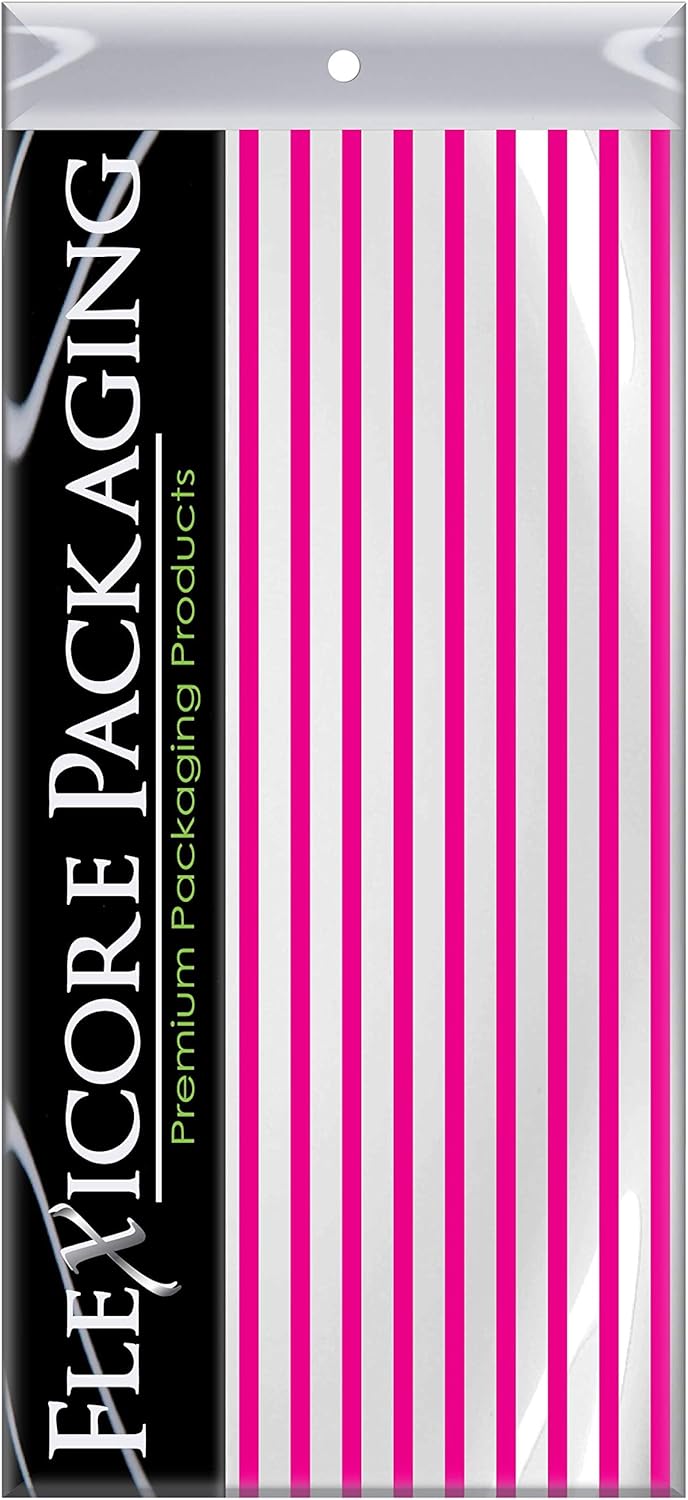 Flexicore Packaging Hot Pink Pin Stripe Print Gift Wrap Tissue Paper Size: 15 Inch X 20 Inch | Count: 10 Sheets | Color: Hot Pink Pin Stripe