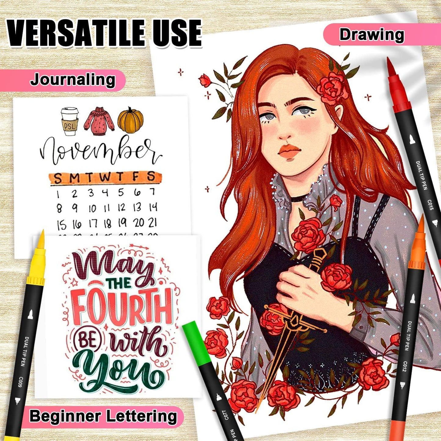 Art Supplier Dual Brush Markers Pens, 110 Artist Coloring Marker Set, Fineliner & Brush Tip Pen with Premium Case for Adults Coloring Books & Journal, Drawing, Doodlin