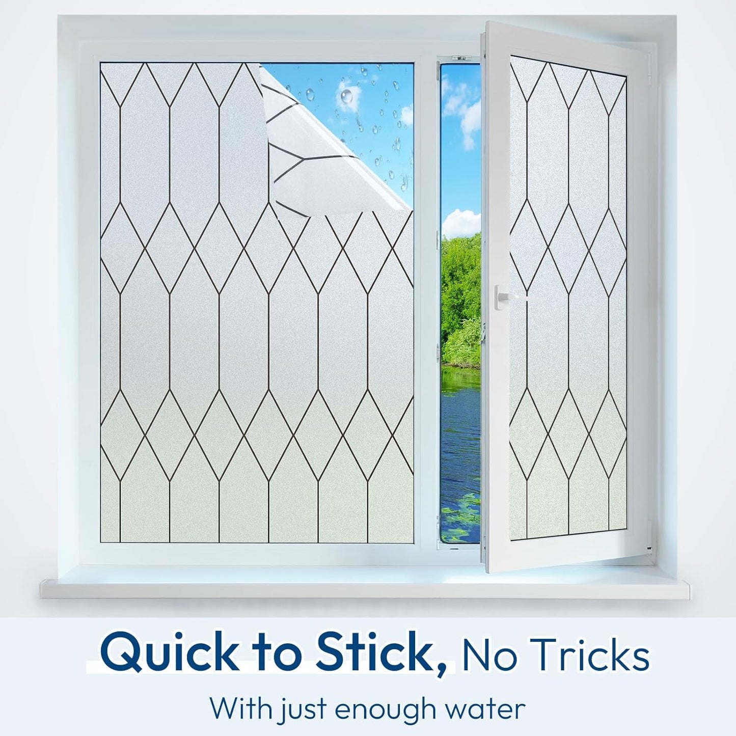 rabbitgoo Window Privacy Film for Glass Windows, Frosted Glass Cling with Decorative Moroccan Lattice, Removable Heat Control Sun Blocking Door Covering Sticker for Home Bathroom, 11.8 x 78.7 inches