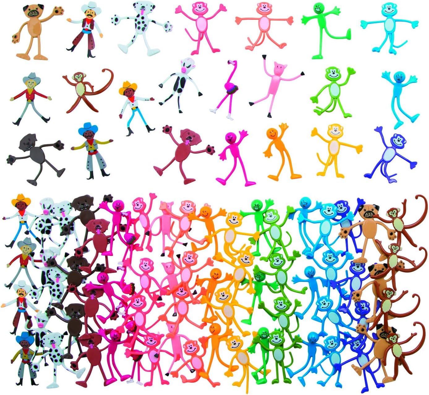 Fun Express Mega Bendable Toy Bulk Assortment 100 Pieces - Party Favors for Kids 4-8 & 8-12 | Classroom Prizes, Treasure Box Toys, Goodie Bag Stuffers | Birthday Party Supplies & Halloween Rewards