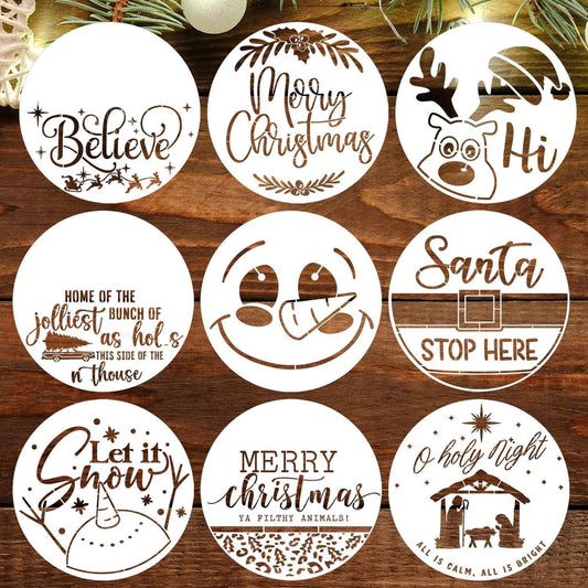 Christmas Stencil for Painting on Wood 12" Merry Christmas Doormat Stencils for Crafts Reusable Holiday Stencil Drawing Templates for Door Hanger Porch Wreath Decor