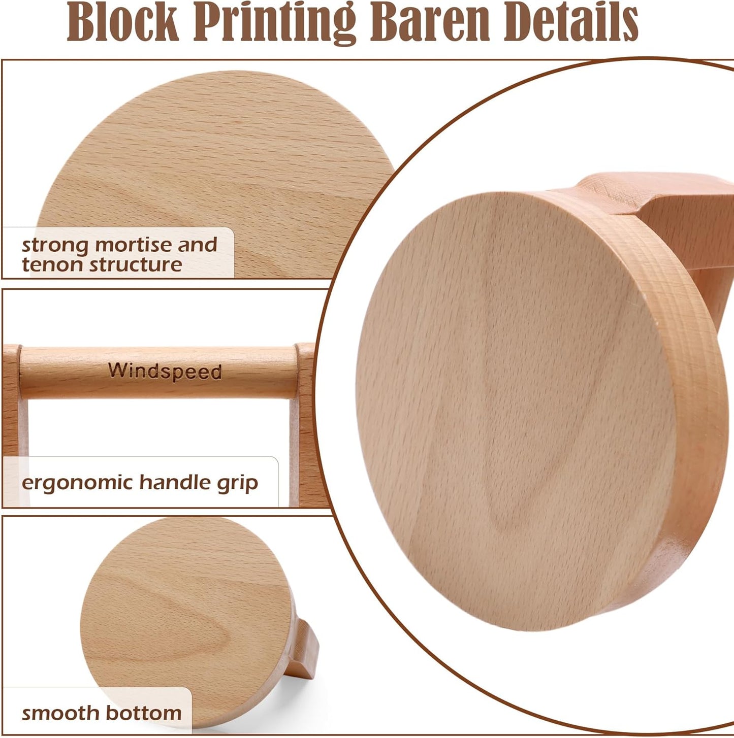 1+1 Pcs Block Printing Baren, Windspeed Wood Baren Printmaking Tool Supplies for Printing, Crafting, Scrapbooking, Linocut