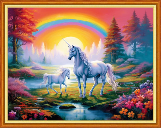 Redxing Stamped Cross Stitch Kits Full Range of Embroidery Starter Kits- Needlepoint Counted Cross Stitch Kits for Beginner Adults 11CT Printed Embroidery Kit-Rainbow Unicorn 16x20 inch