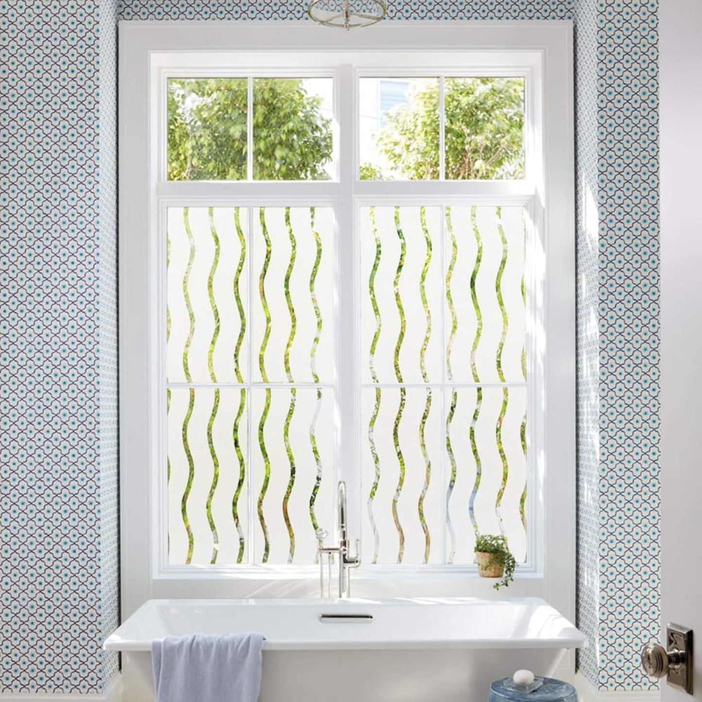 LEMON CLOUD Window Film for Privacy and Light Protection，Non Adhesive Removable Glass Covering Opaque Window Sticker Self Static Cling Vinyl Glass Film for Home Office (11.8 x 157.4 Inch,Wavy)