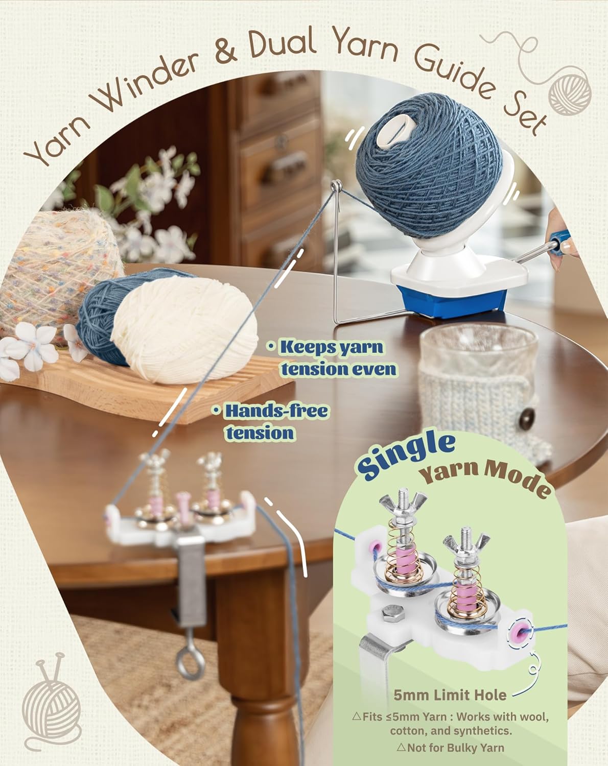 Adhafera Yarn Winder with Guide, Yarn Ball Winder for Crocheting, The Helper for Knitting Enthusiast