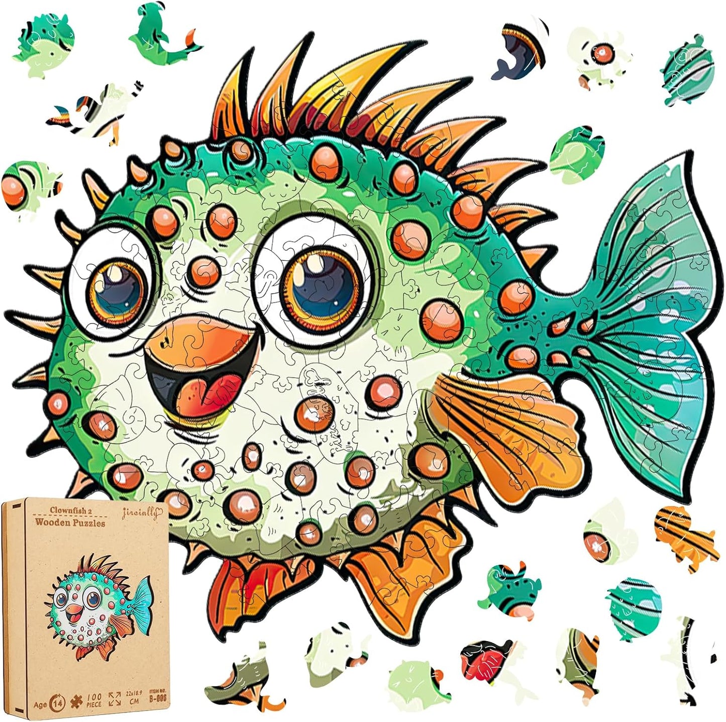 Wooden Puzzles for Kids, 100 Pieces Ocean Puzzle, Unique Fish Shaped Wooden Puzzle, Preschool Puzzle Toys, Give Your Kids/Grandchildren, Suitable for Family Games