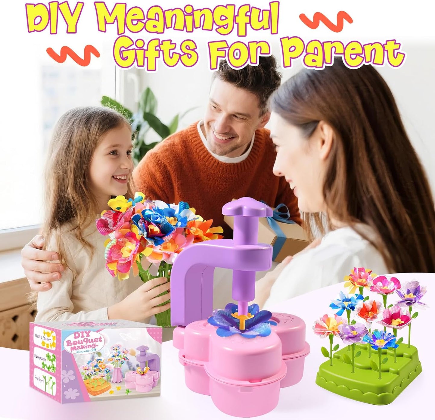 GPPNKC Flower Bouquet Craft Kit DIY Arts and Crafts Toddler Toys Flowers Market Toy Educational Fun DIY Activity Set Birthday Gift for 4 5 6 7 8+ Year Old Girls and Boys