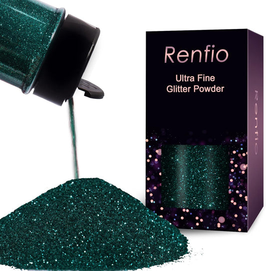 Renfio Ultra Fine Glitter Powder Metallic Resin Glitter 2.11 Oz (60g) PET Flakes Crafts Sequins 1/128" 0.008" 0.2mm Epoxy Chips Flakes for Tumblers Slime Christmas Decoration - Dark Green