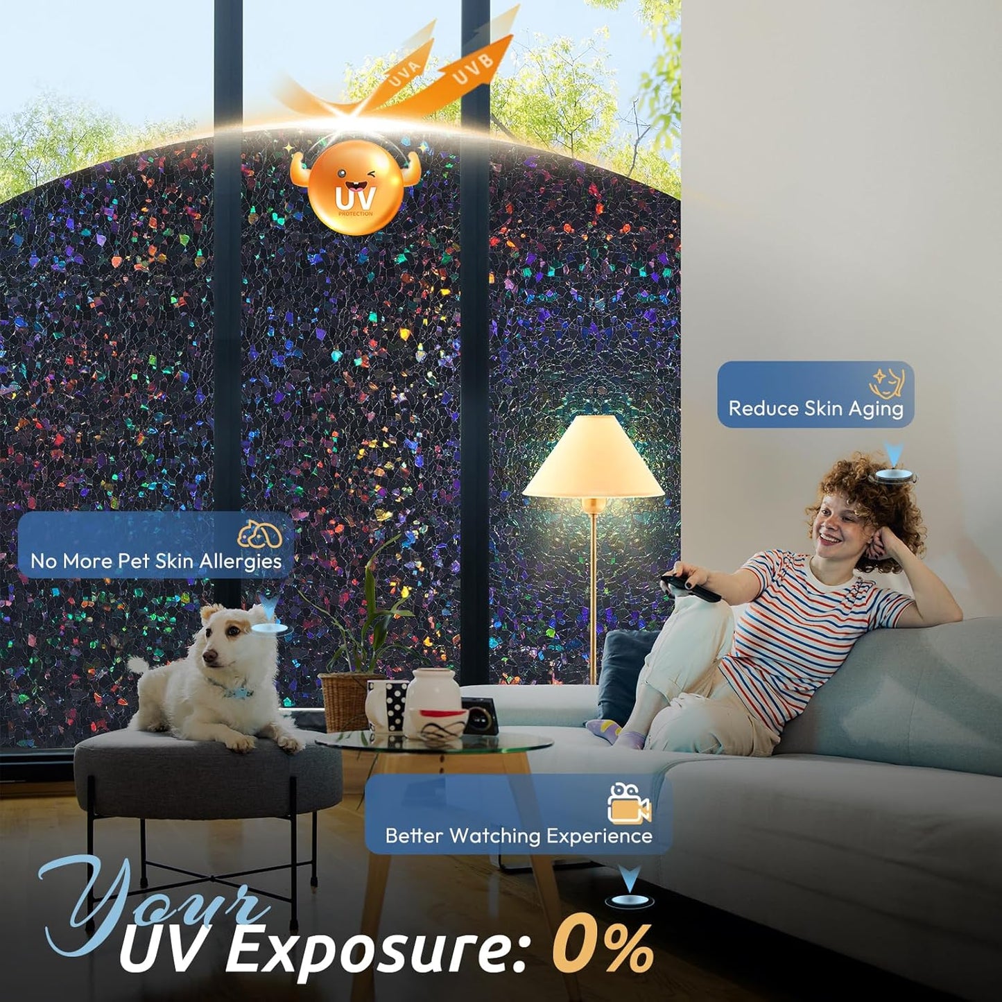 rabbitgoo Blackout Rainbow Window Privacy Film Decorative Stained Glass Diamond Pattern Window Sticker with Iridescent Tint Non-Adhesive Static Cling for Home Office Bathroom, 17.5 x78.7 inch, Black