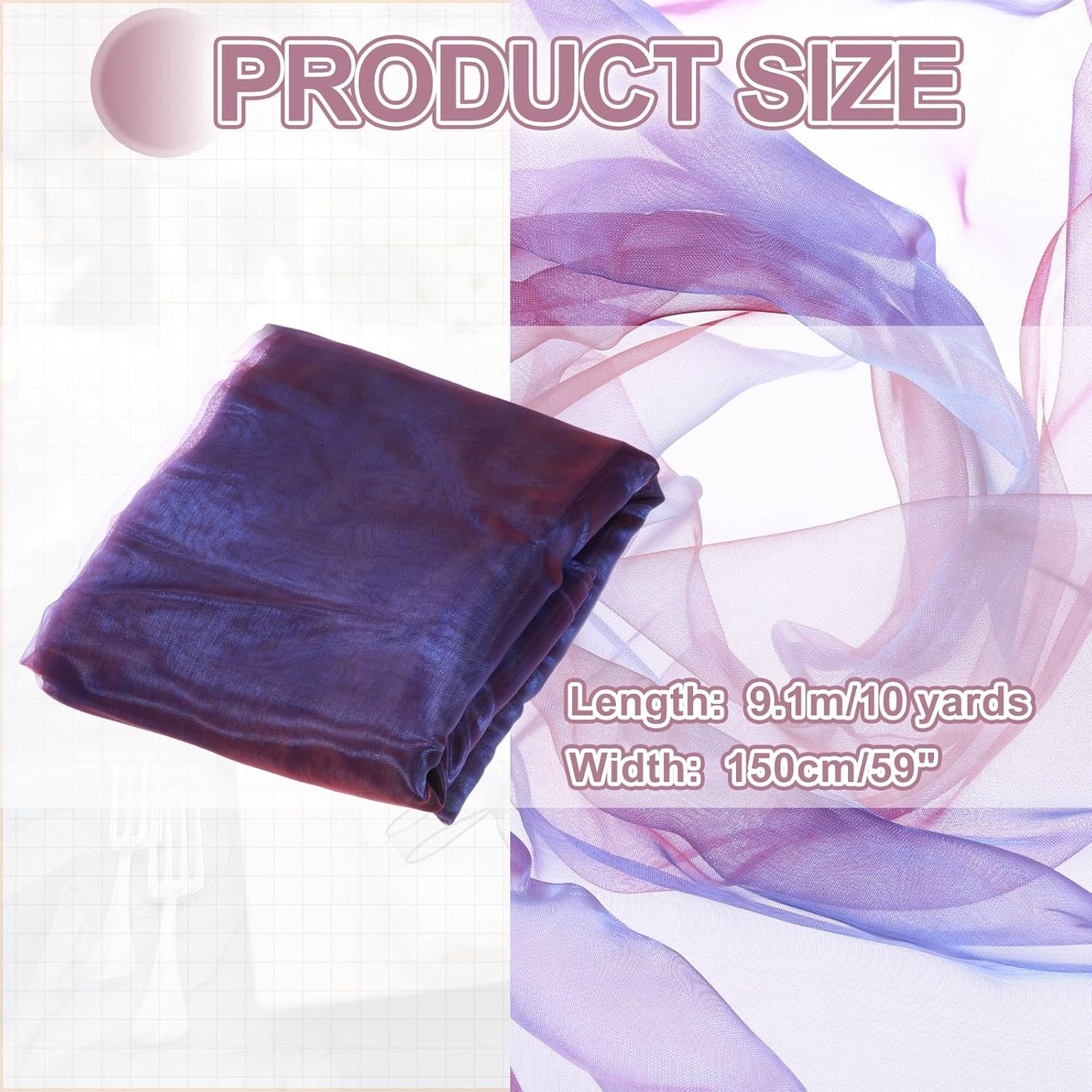 MECCANIXITY Iridescent Sheer Organza Fabric, 10 Yards x 59 Inches Solid Holographic Shiny Fabric Organza Cloth for Wedding, Curtains, Costume, Photo Background, Gradient Sapphire Blue Red